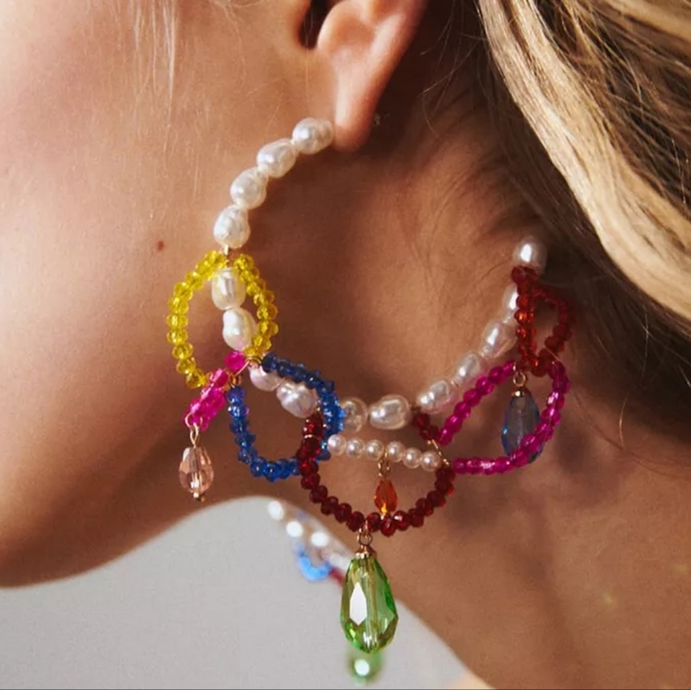 COLORFUL PEARL hoop earring Brand New IN PACKAGE!